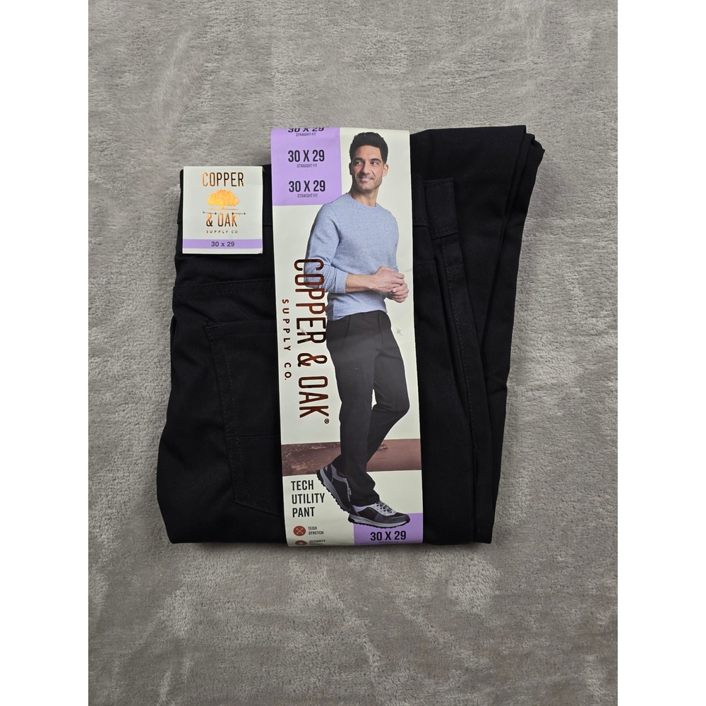 Copper & Oak Tech Utility Pant Mens 30x29 Black Straight Stretch Security Pocket